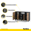 CALVIN - TV Cabinet with 4 Doors - Living Room Storage Sideboard - Anthracite Grey / Wotan Oak H31 1/2" W55 1/8" D13 3/4"