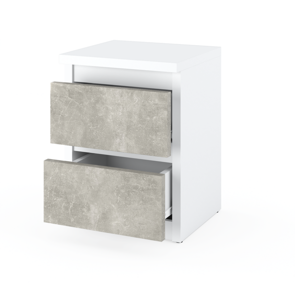 GABRIEL - Bedside Table - Nightstand with 2 drawers - White Matt / Concrete H15 3/4" W11 3/4" D11 3/4"