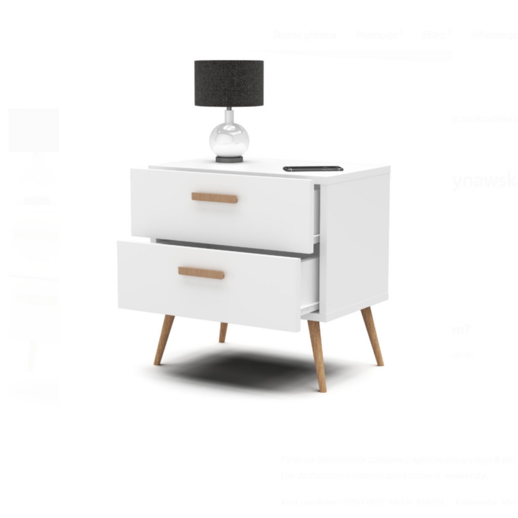INGRID - Scandinavian Bedside Table - Nightstand with 2 Drawers - White Matt H17 3/4" W17 3/4" D11 3/4"