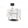 INGRID - Scandinavian Bedside Table - Nightstand with 2 Drawers - White Matt H17 3/4" W17 3/4" D11 3/4"