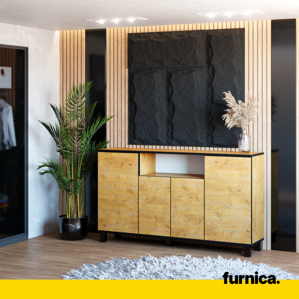 CALVIN - TV Cabinet with 4 Doors - Living Room Storage Sideboard - Lancelot Oak H31 1/2" W55 1/8" D13 3/4"