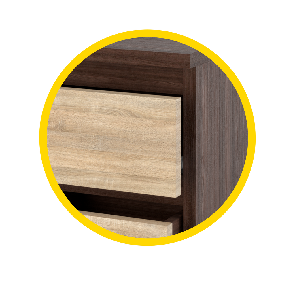 GABRIEL - Bedside Table - Nightstand with 2 drawers - Wenge / Sonoma Oak H15 3/4" W11 3/4" D11 3/4"