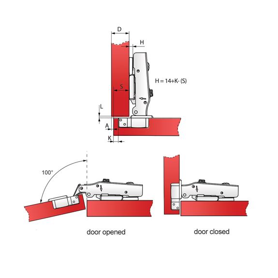 3D Soft-Close Hinge, H0 Mounting Plate with EURO Screws, Overlay Doors