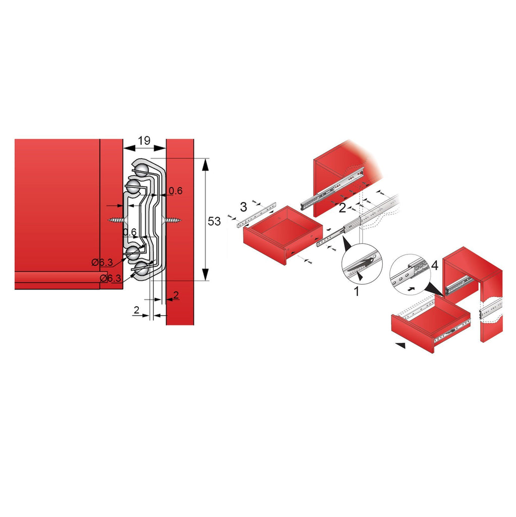 44 inch drawer slides ball bearing H53 (right and left side)