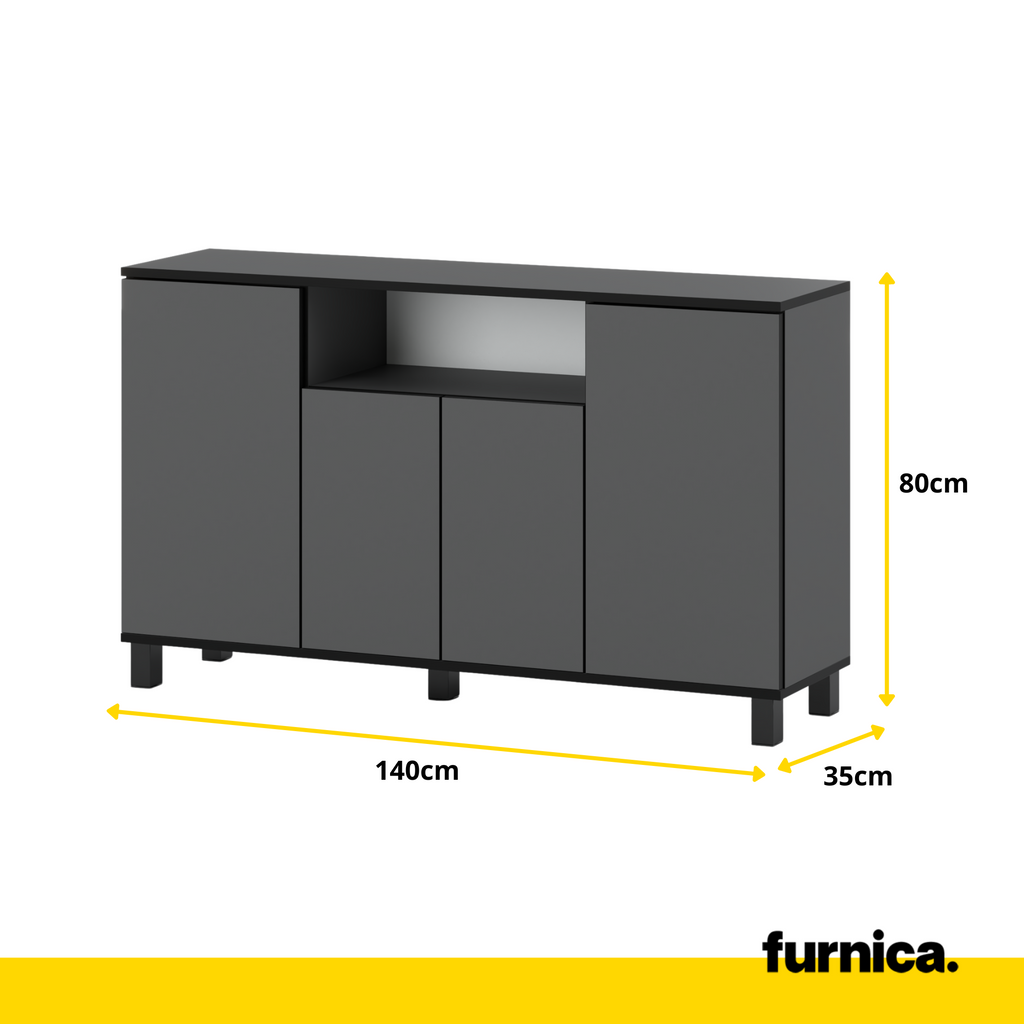 CALVIN - TV Cabinet with 4 Doors - Living Room Storage Sideboard - Anthracite Grey H31 1/2" W55 1/8" D13 3/4"