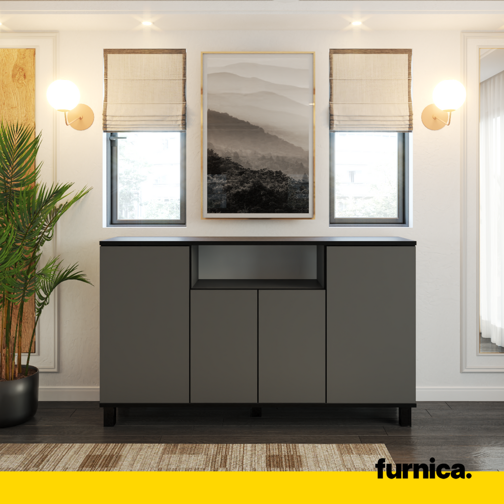 CALVIN - TV Cabinet with 4 Doors - Living Room Storage Sideboard - Anthracite Grey H31 1/2" W55 1/8" D13 3/4"