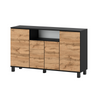 CALVIN - TV Cabinet with 4 Doors - Living Room Storage Sideboard - Black Matt / Wotan Oak H31 1/2" W55 1/8" D13 3/4"