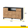 CALVIN - TV Cabinet with 4 Doors - Living Room Storage Sideboard - Black Matt / Wotan Oak H31 1/2" W55 1/8" D13 3/4"