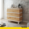 MARGARET - Chest of 3 Drawers - Bedroom Dresser Storage Cabinet Sideboard - White Matt / Wotan Oak H33 7/8" W32 5/8" D17 3/8"