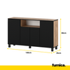 CALVIN - TV Cabinet with 4 Doors - Living Room Storage Sideboard - Wotan Oak / Black Matt H31 1/2" W55 1/8" D13 3/4"