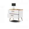 INGRID - Scandinavian Bedside Table - Nightstand with 2 Drawers - White Matt / Wotan Oak H17 3/4" W17 3/4" D11 3/4"