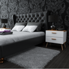 INGRID - Scandinavian Bedside Table - Nightstand with 2 Drawers - White Matt / Wotan Oak H17 3/4" W17 3/4" D11 3/4"