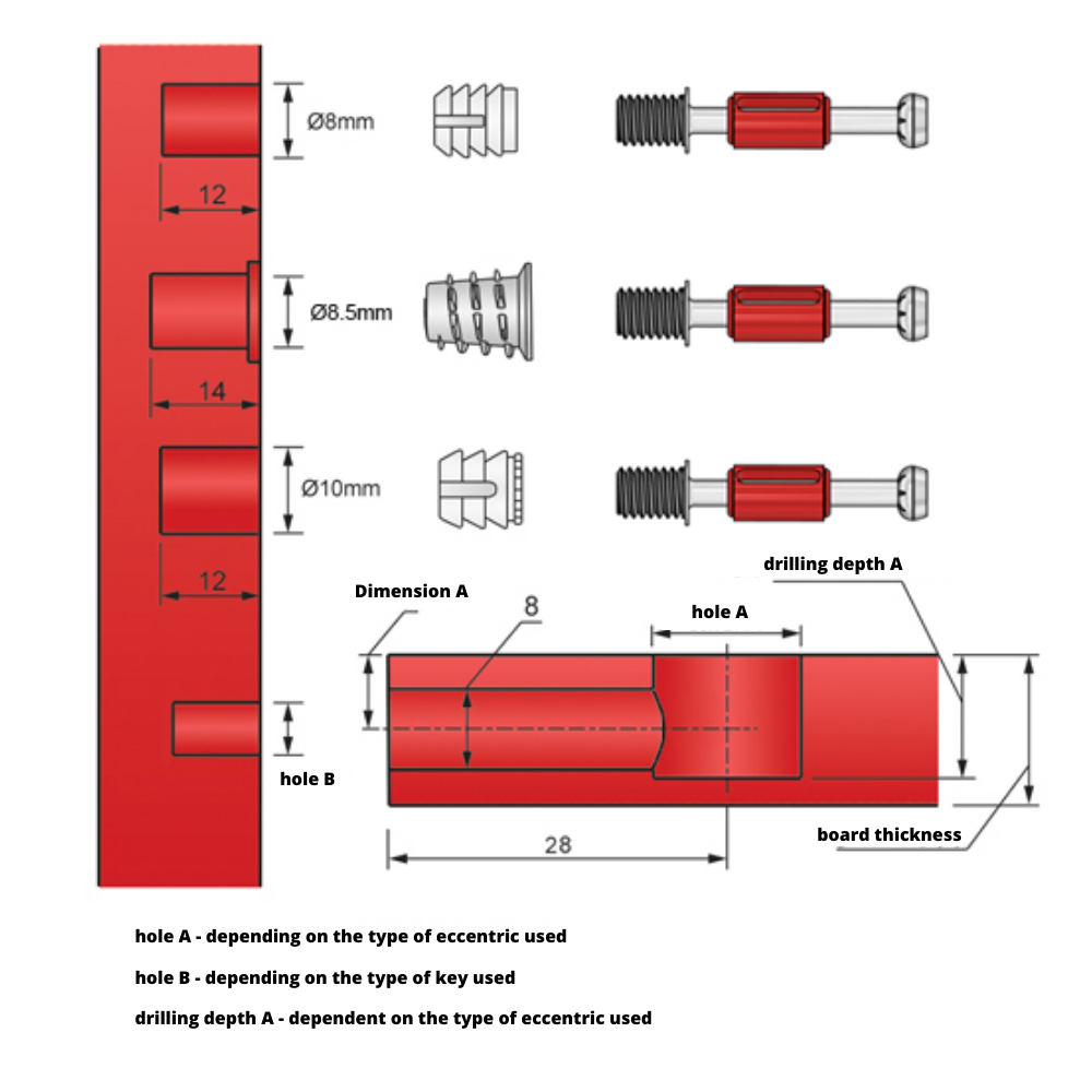 Cam Dowel 1-1/8 inch with M6 Screw-Thread - 100 pcs