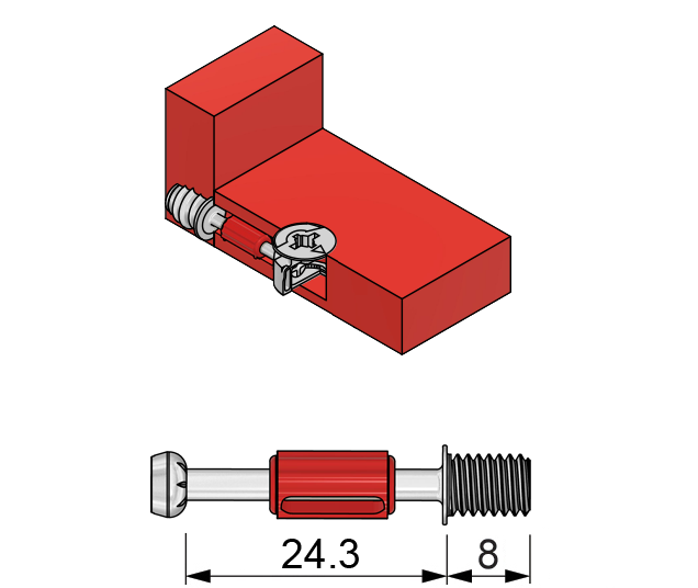 Cam Dowel 1-1/8 inch with M6 Screw-Thread - 100 pcs