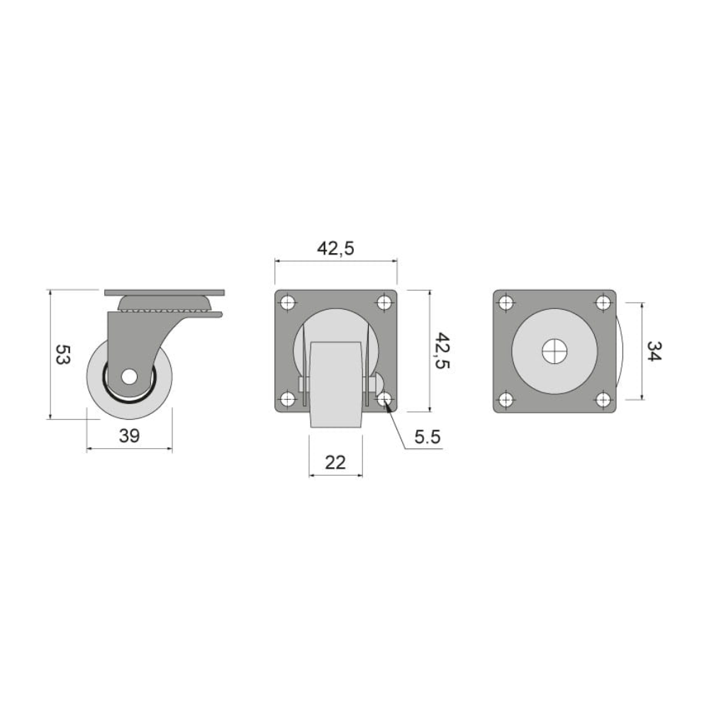 Furniture plastic wheel with bearing Γ1-1/2 inch