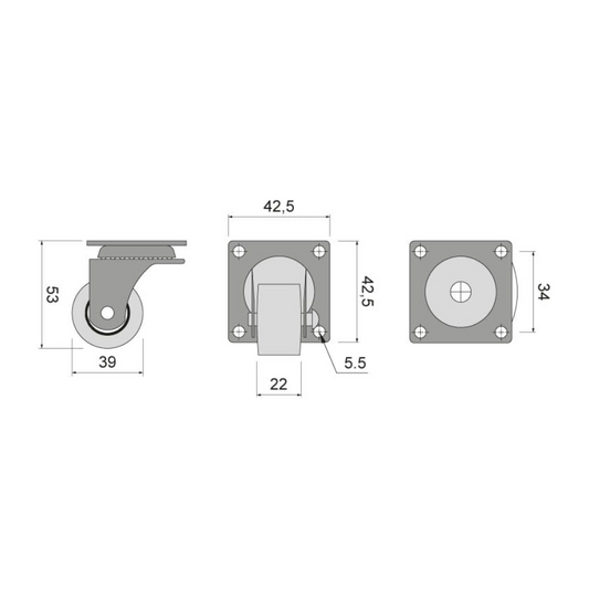 Furniture plastic wheel with bearing Ø1-1/2 inch