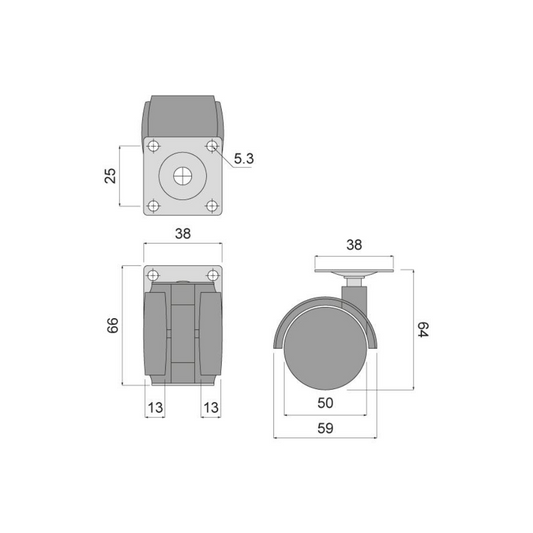 Furniture plastic swivel wheel with mounting plate Ø1-15/16 inch