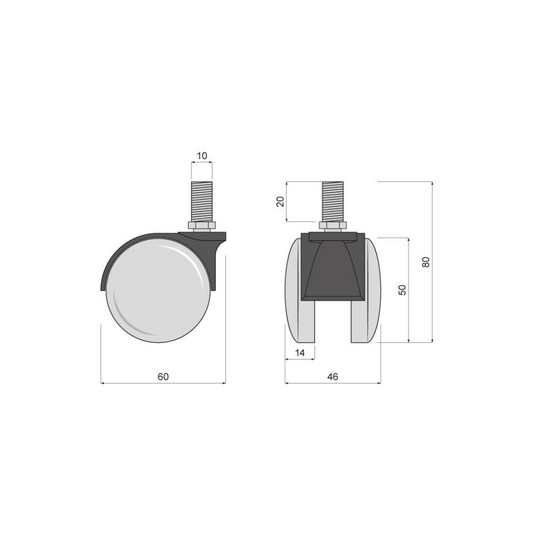Furniture plastic swivel wheel with thread 3/8 inch - Ø2-3/6 inch
