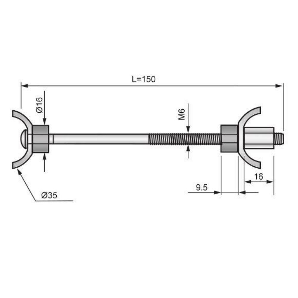 M6x5-7/8 inch (150mm) Worktop Connector