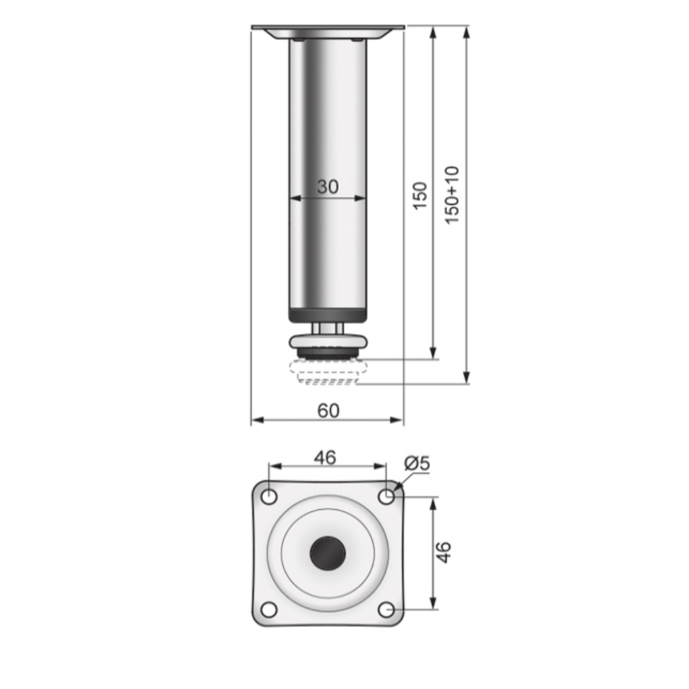 Furniture Leg 5-7/8 inch - Chrome