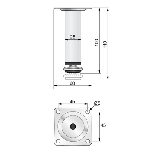 Square Furniture Leg 1x1 inch - H 3-15/16 inch Satin