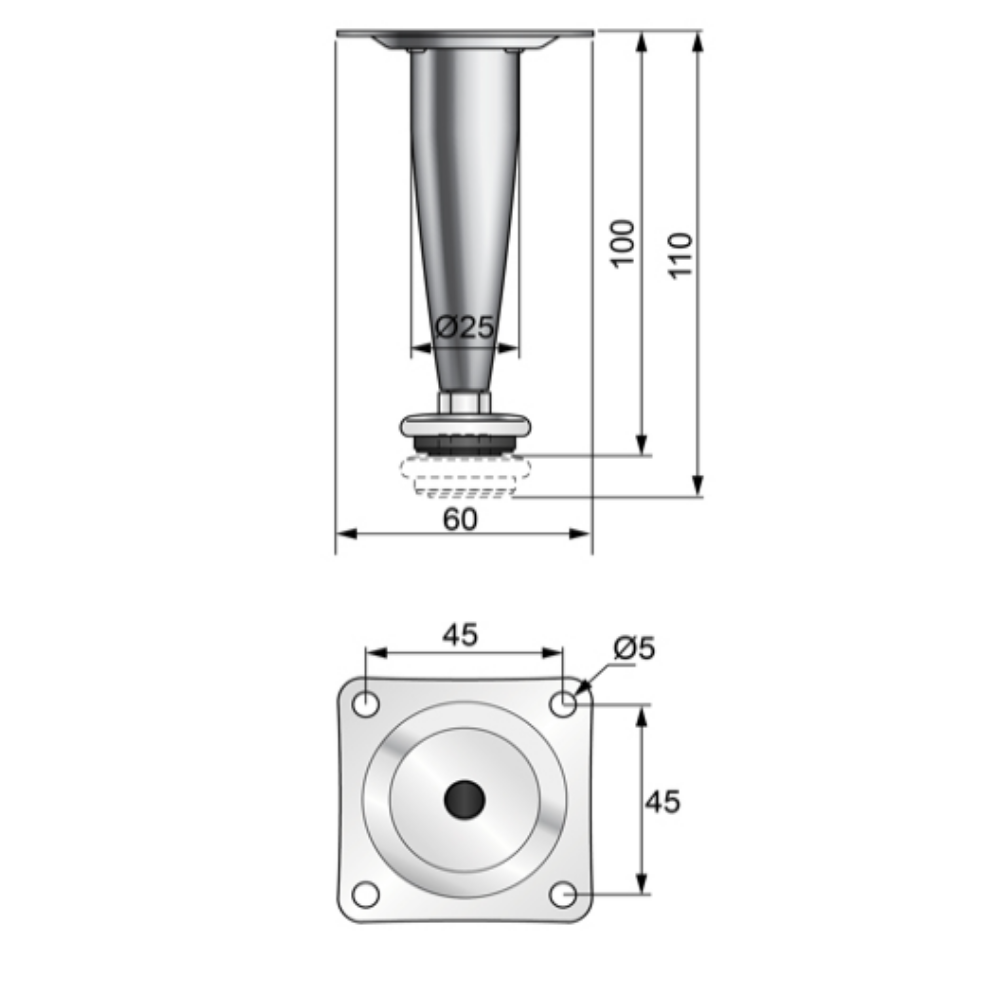 Conical Furniture Leg H 3-15/16 inch - Satin