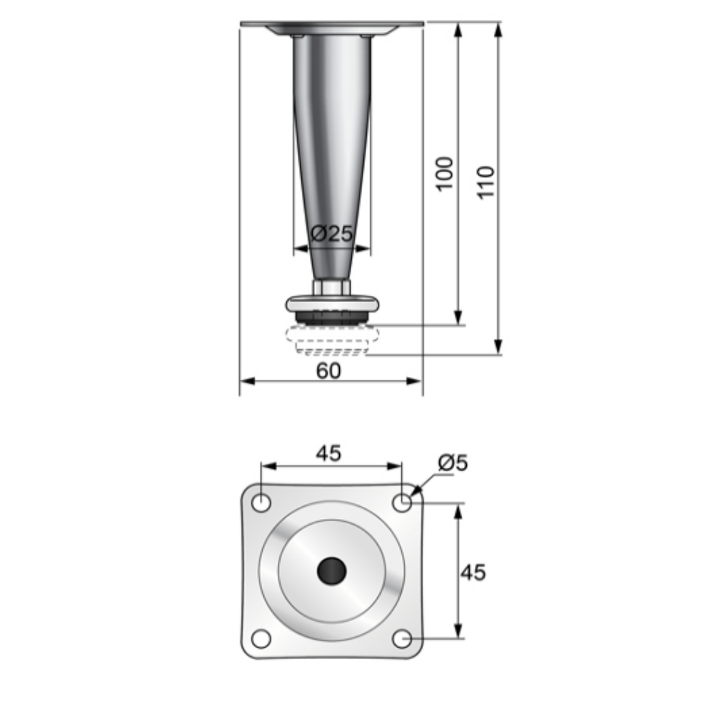 Conical Furniture Leg H 3-15/16 inch - Chrome