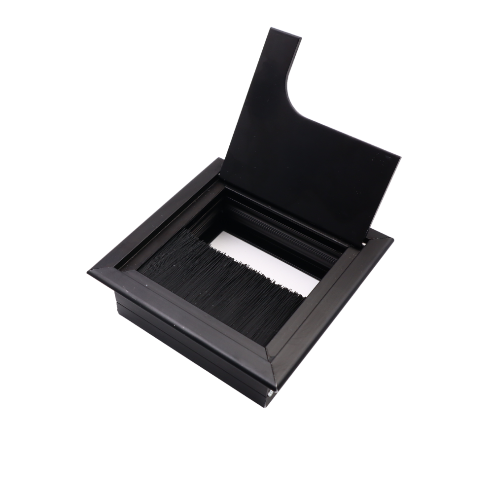 Square Aluminum Desk Grommet 3-1/8x3-1/8 inch, Black "Wave"