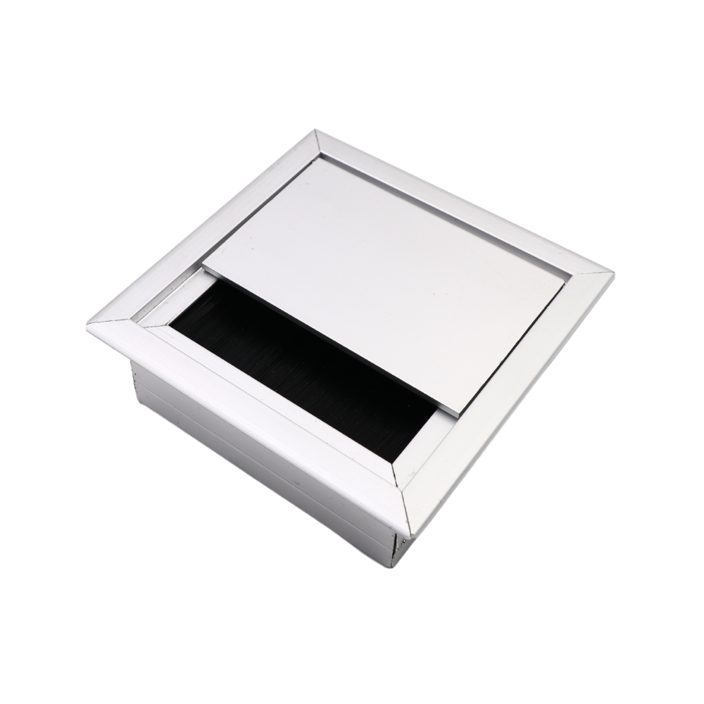 Square Aluminum Desk Grommet 3-1/8x3-1/8 inch, Silver