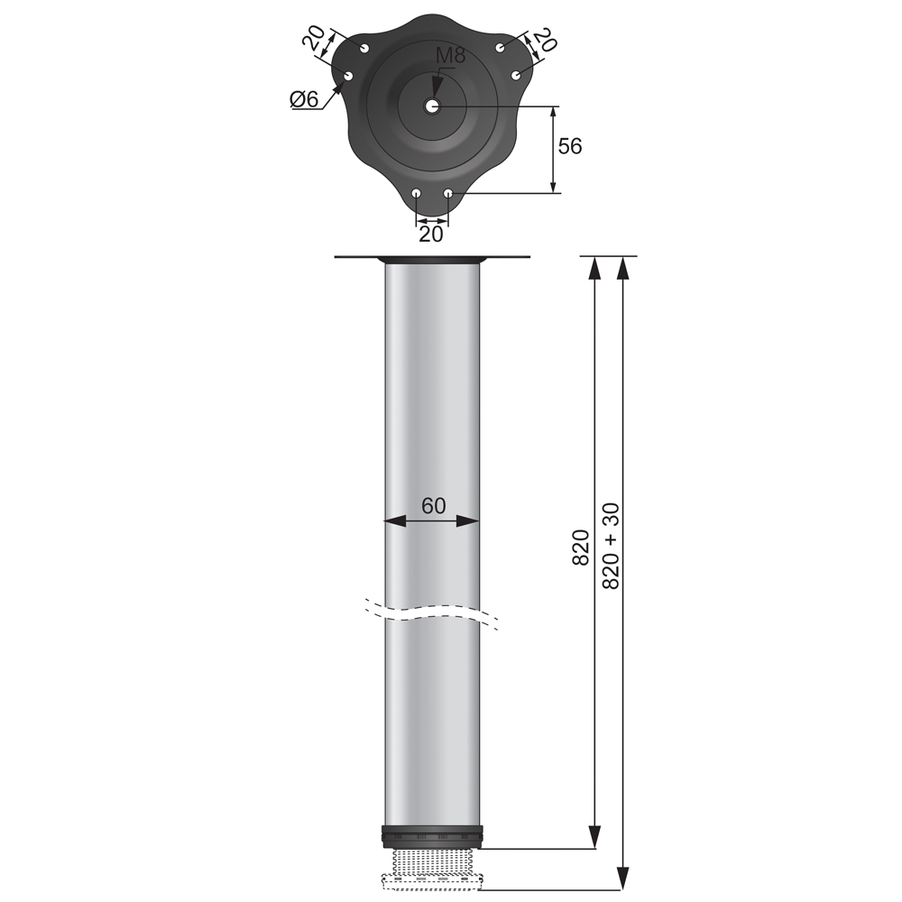Adjustable Furniture Leg 32-5/16 inch - Brushed Nickel