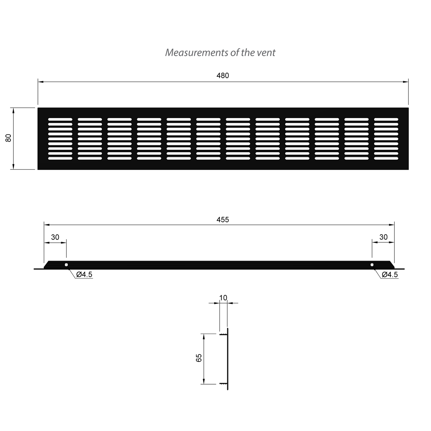 Aluminum Air Vent Grill 18-7/8x3-1/8 inch - Black Furnica
