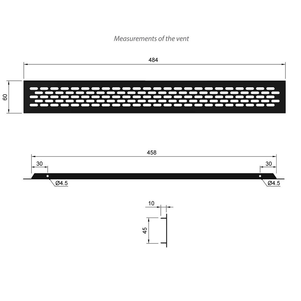 Aluminum Air Vent Grill 19-1/16x2-3/8 inch - Black