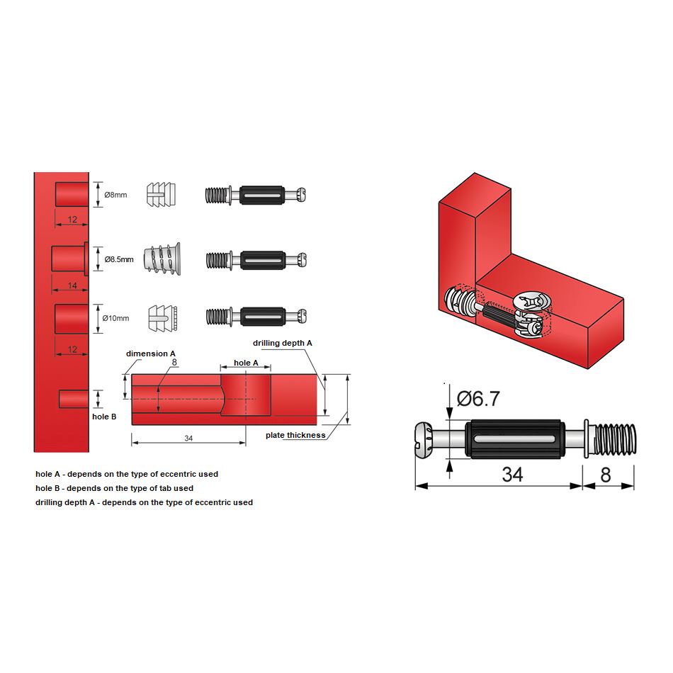 Cam Dowel 1-5/16 inch with M6 Screw-Thread - 1000 pcs