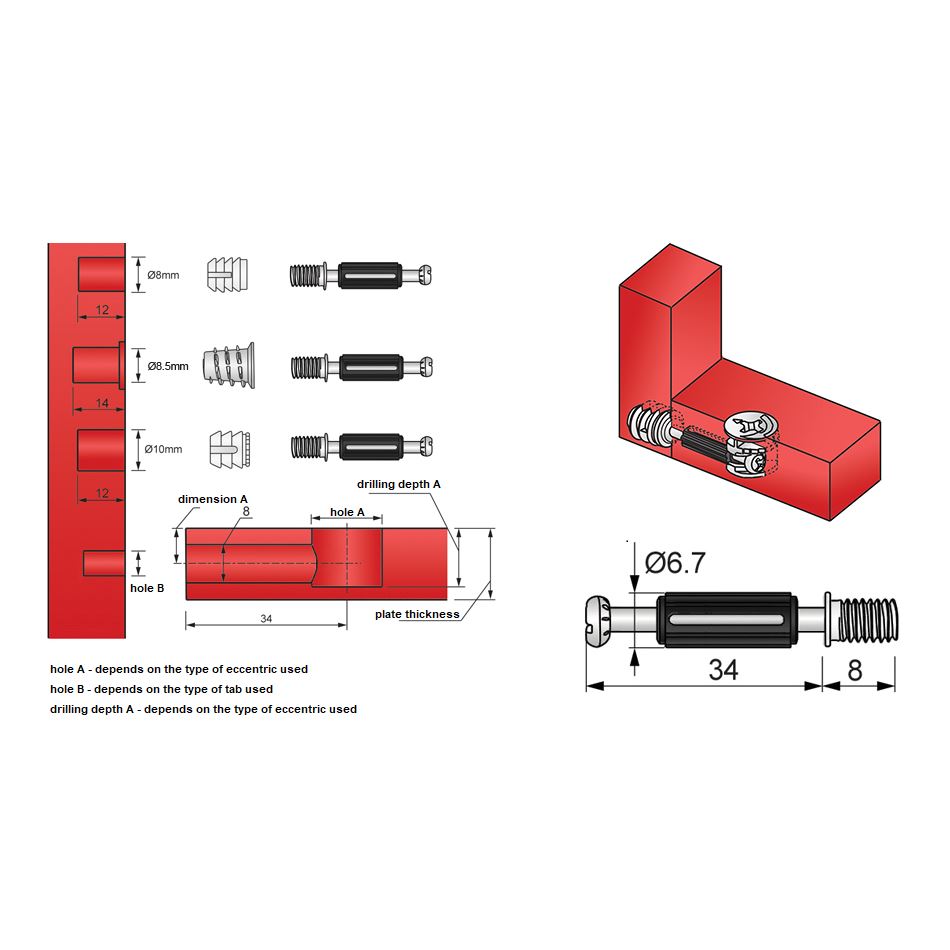 Cam Dowel 1-5/16 inch with M6 Screw-Thread - 100 pcs
