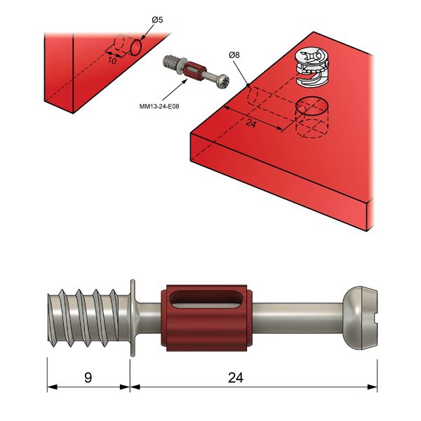 Cam dowel 15/16 inch with Euro Screw-Thread - 100 pcs