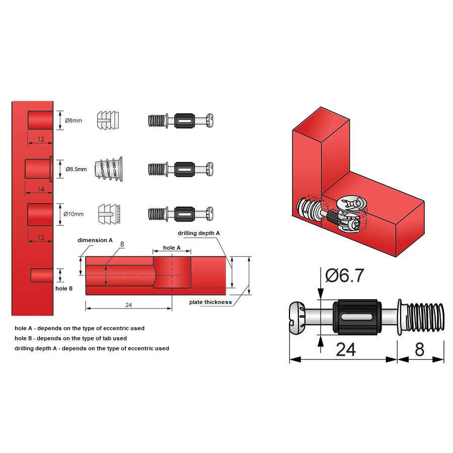 Cam Dowel 15/16 inch with M6 Screw-Thread - 1000 pcs