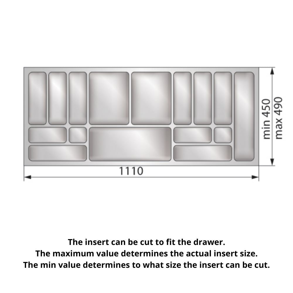 Cutlery Tray for Drawer, Cabinet Width: 47-1/4 inch, Depth: 19-5/16 inch - Metallic
