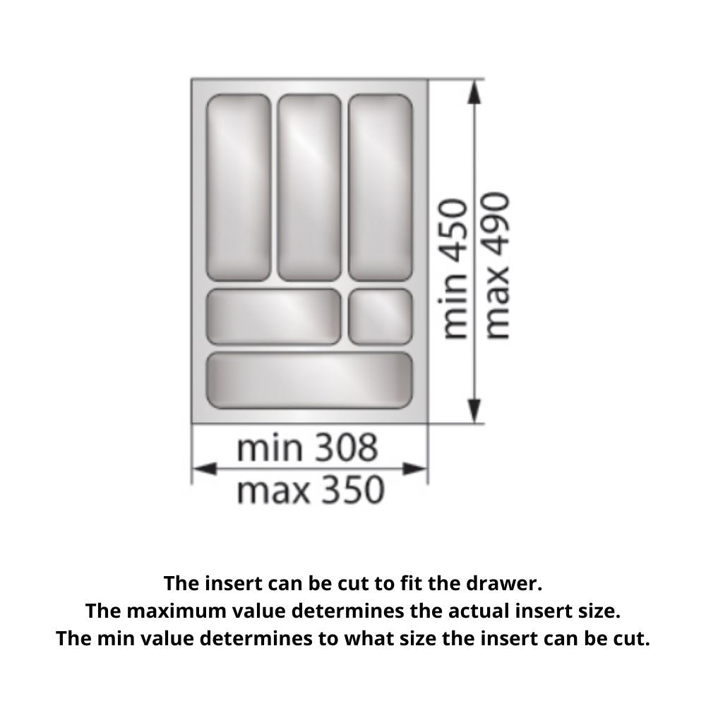 Cutlery Tray for Drawer, Cabinet Width: 15-3/4 inch, Depth: 19-5/16 inch - Metallic