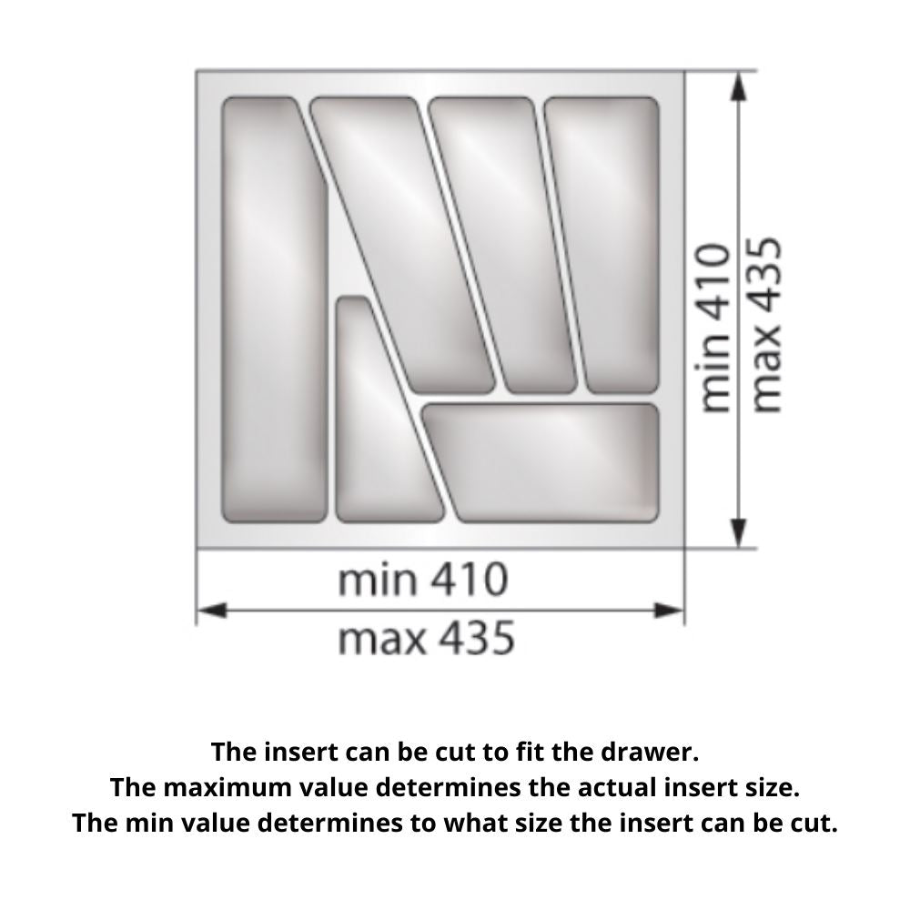 Cutlery Tray for Drawer, Cabinet Width: 19-11/16 inch, Depth: 16-15/16 inch - Metallic