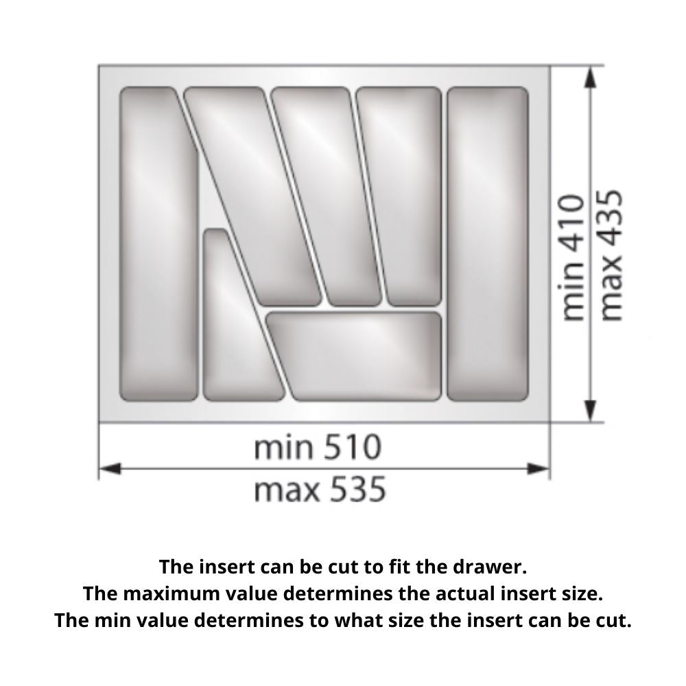 Cutlery Tray for Drawer, Cabinet Width: 23-5/8 inch, Depth: 16-15/16 inch - Metallic