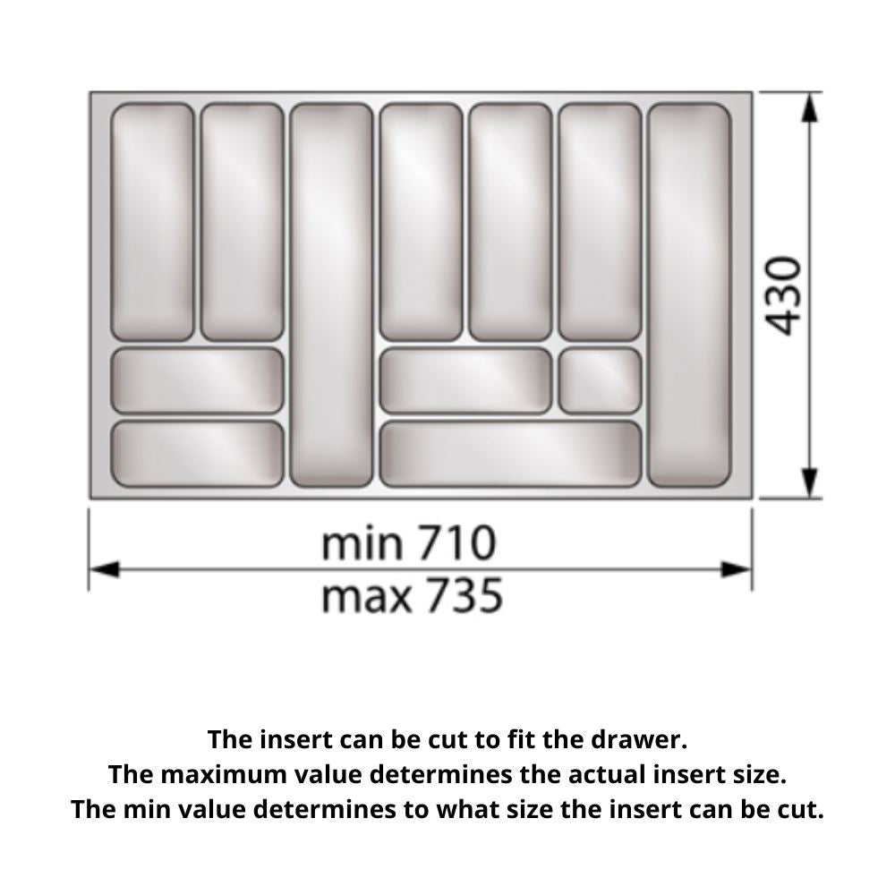 Cutlery Tray for Drawer, Cabinet Width: 31-1/2 inch, Depth: 16-15/16 inch - Metallic