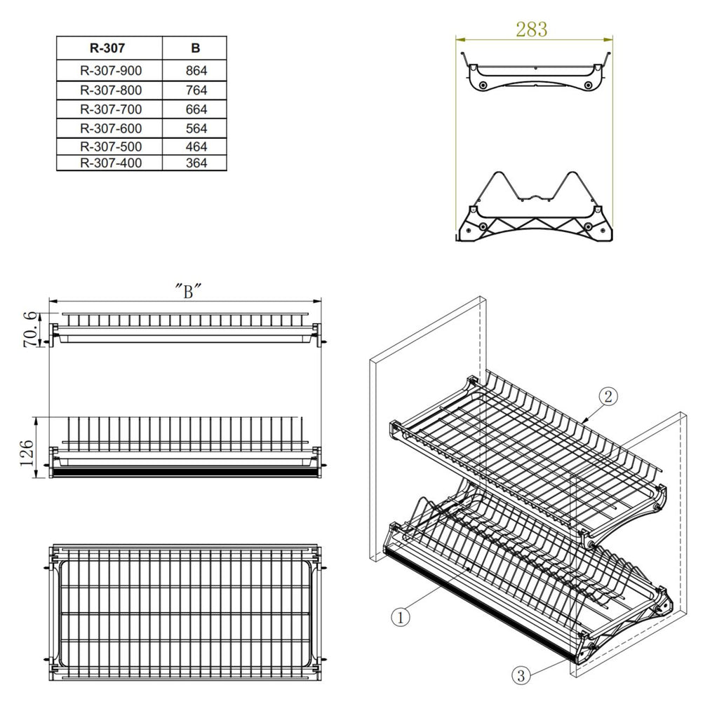 Dish Rack Kitchen Cabinet - Chrome - 15-3/4 inch