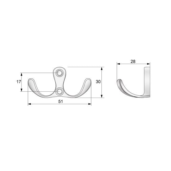 Double robe hook - Aluminium WP01