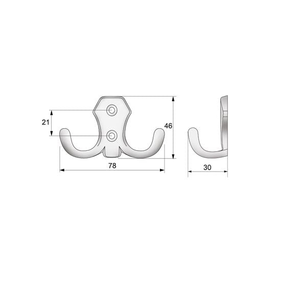 Double robe hook - Aluminium WP02