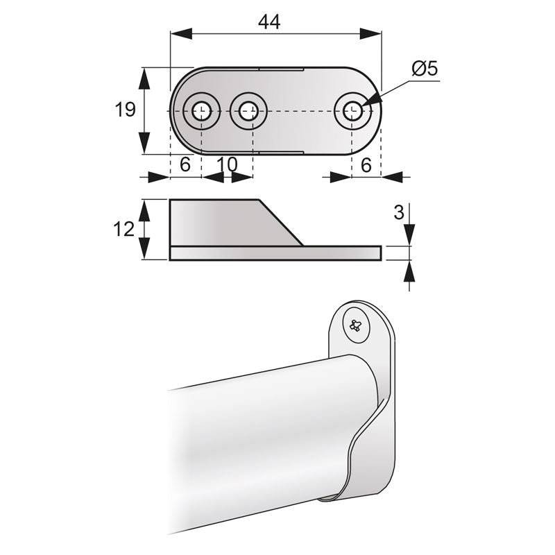 Fixture for 9/16x1-3/16 inch Oval Bar, Nickel NTP