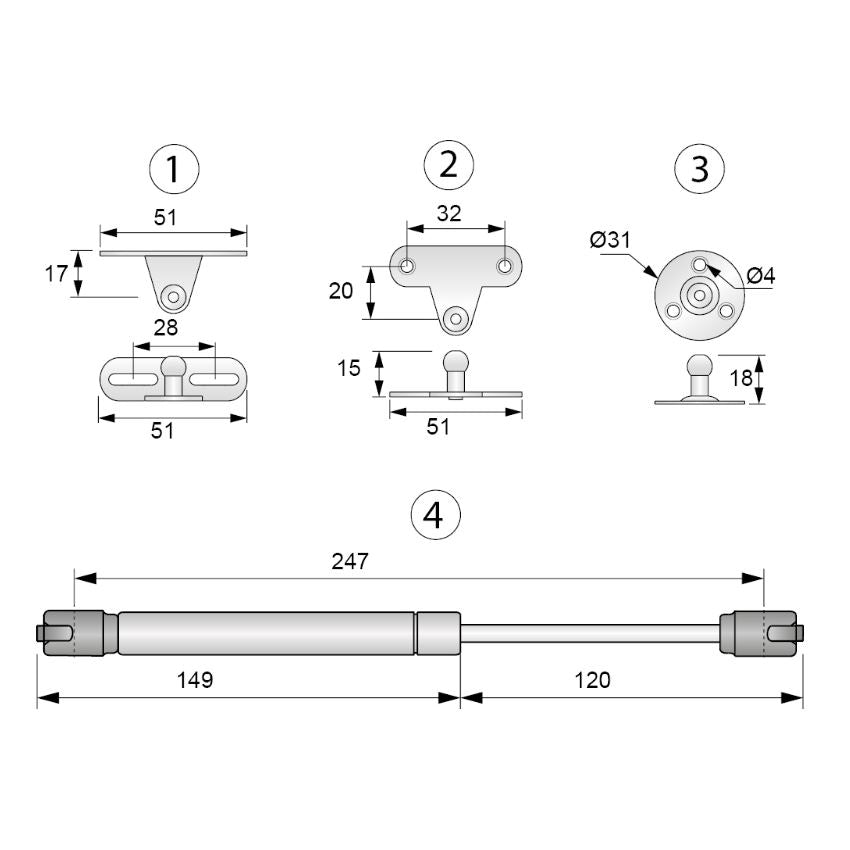 Gas Strut 9-13/16 inch - 120N