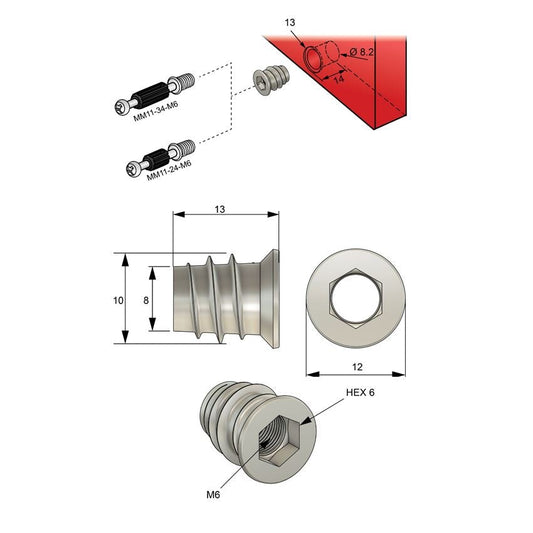 M6 threaded insert 3/8x1/2 inch - Zinc 1000 pcs NTP