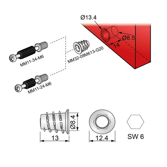 M6 threaded insert 5/16x1/2 inch - 1000 pcs