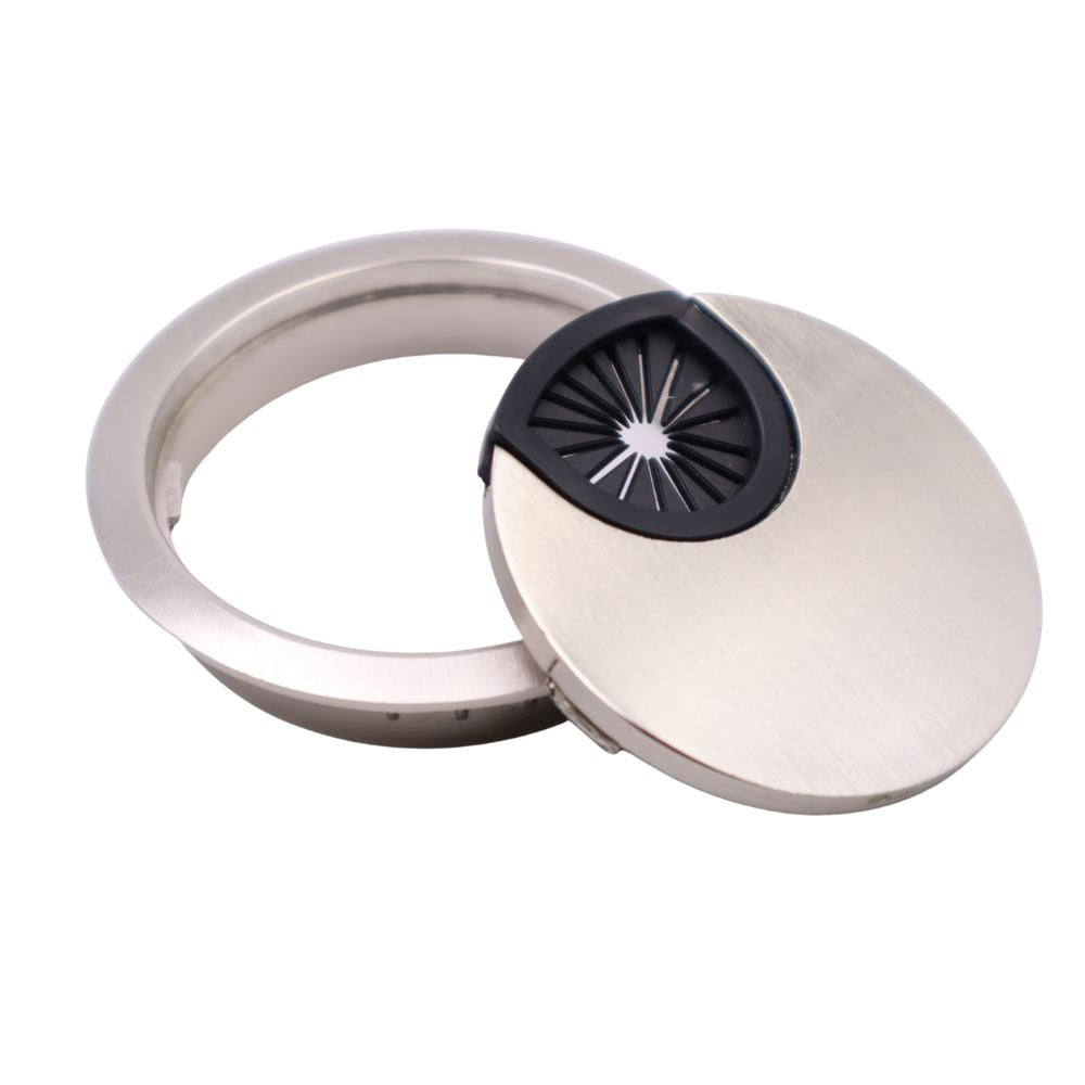 Metal Desk Grommet with rubber hole  - Brushed Steel 2-3/8 inch