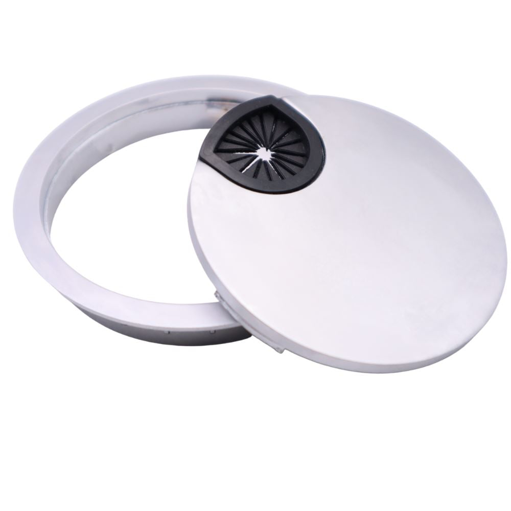 Metal Desk Grommet with rubber hole  - Silver 3-1/8 inch